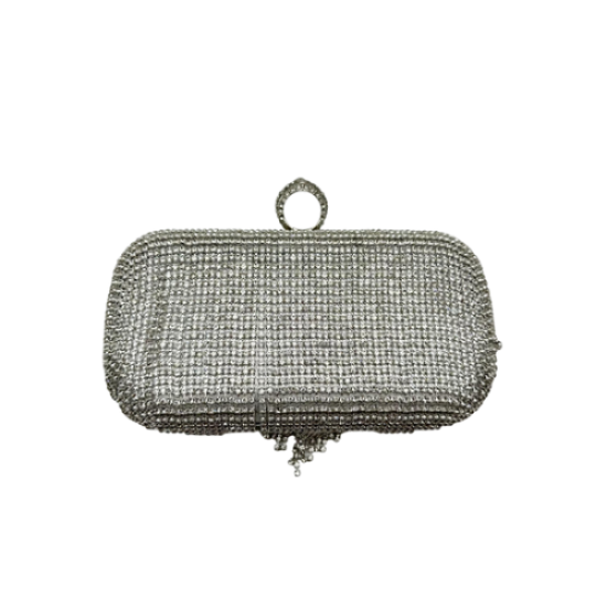 Mini fringed and diamond-encrusted dinner bag