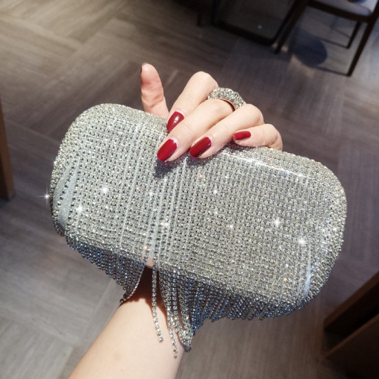 Mini fringed and diamond-encrusted dinner bag