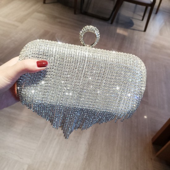 Mini fringed and diamond-encrusted dinner bag