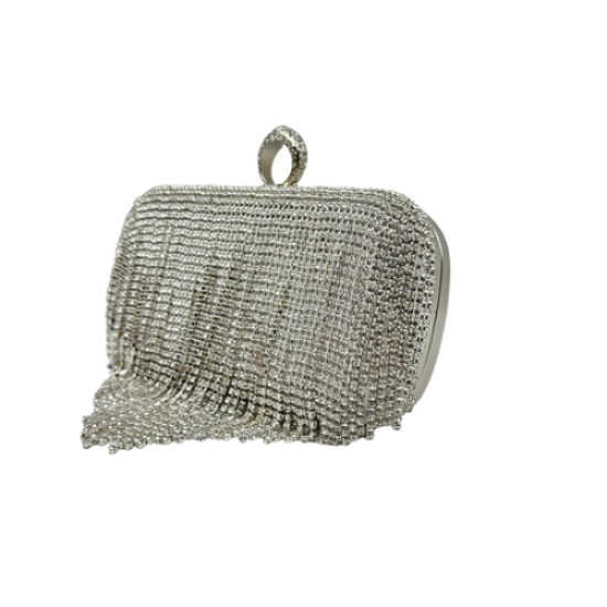 Mini fringed and diamond-encrusted dinner bag