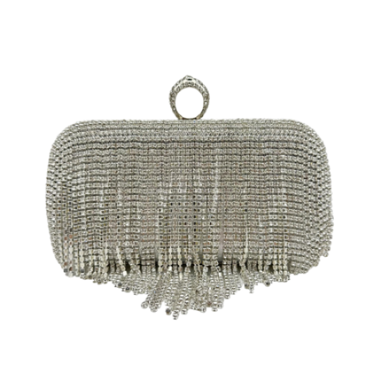 Mini fringed and diamond-encrusted dinner bag