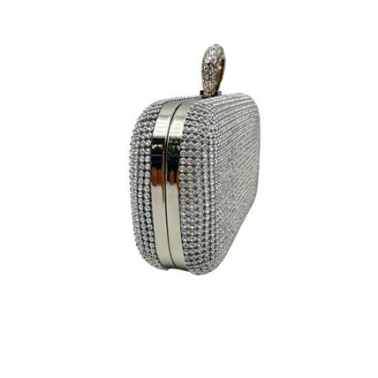 Silver Diamond-encrusted rhinestone hand bag