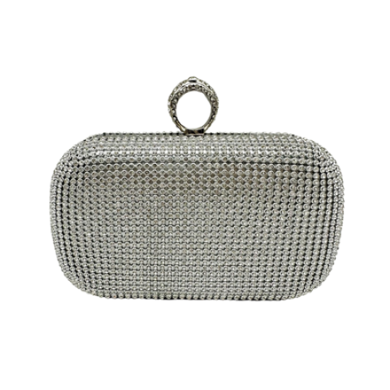 Silver Diamond-encrusted rhinestone hand bag