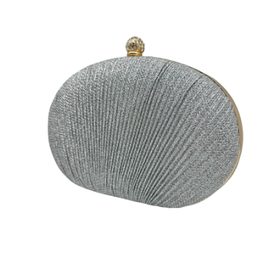 Silver Pleated sequin clutch bag